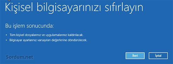 Windows 8.1 format açıklama ekranı