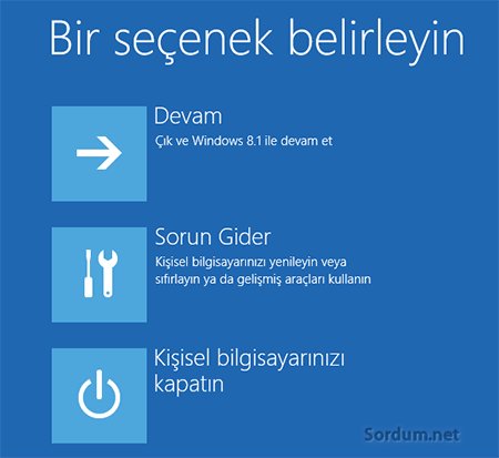 Windows 8.1 kurtarma secenekleri