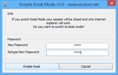 simple kiosk mode şifre