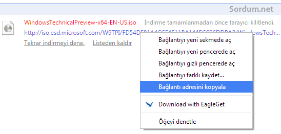 Chromede yarida kalan indirme