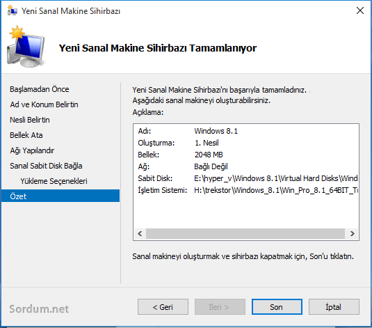 hyper v sanal makina tamamlanıyor