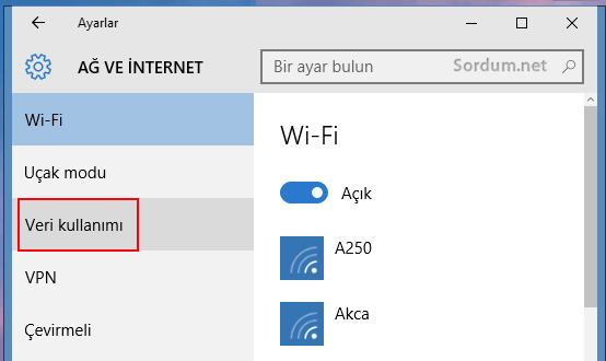 Windows 10 veri kullanımı