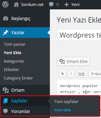 wordpress yeni sayfa