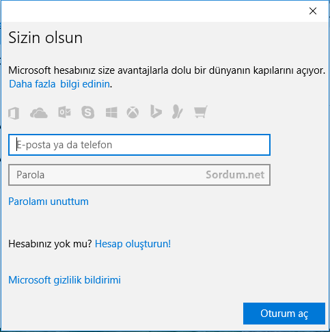 Windows 10 da microsoft hesabı girişi