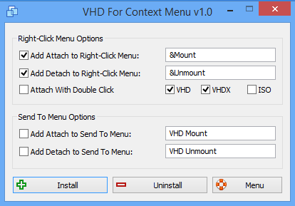 VHD seçeneğini sağ tuşa eklemek