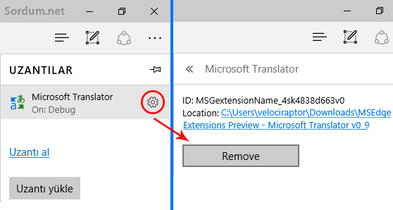 edge eklenti kaldirma
