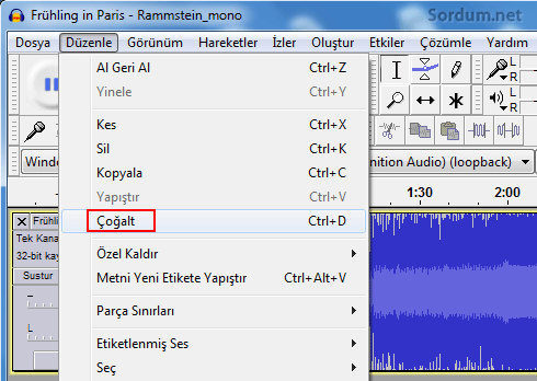 audacity sesi çoğalt