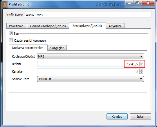 vlc mp3 kpbs ayarlşarı