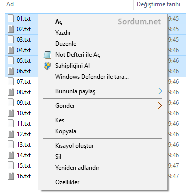 15 ten az dosya seçili