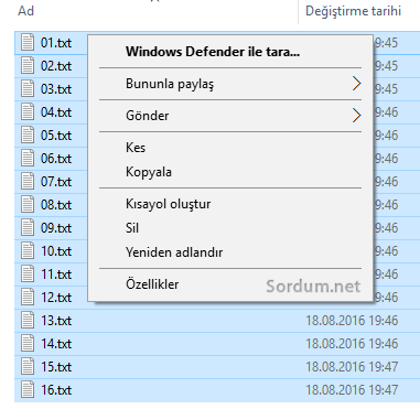 15 ten fazla dosya seçili