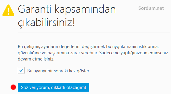 Firefox garanti kapsamından çıkabilirsiniz