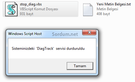 vbs ile Microsoft izleme servisini durduralım