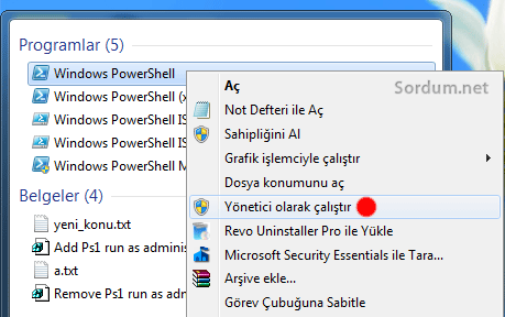 Powershelli yönetici olarak çalıştır