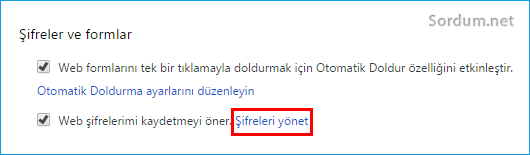 chrome şifreleri yönet