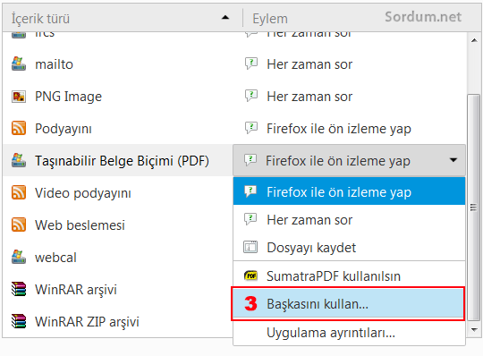 firefox ta pdf görüntüleyici olarak başkasını kullan