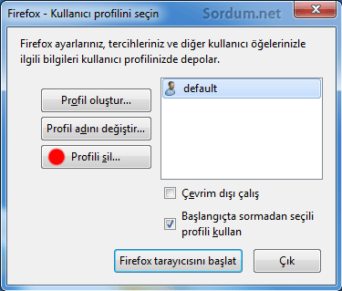 firefox profilini silmek