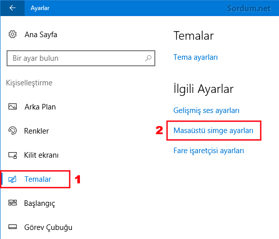 Windows 10 masaüstü simge ayarları