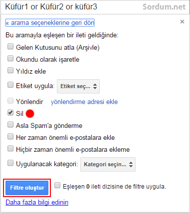 Gmail filitresi ne yapsın