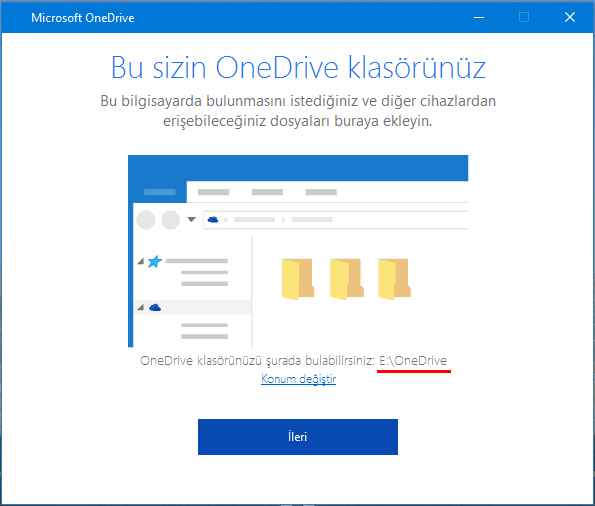 OneDrive Klasör konumu değiştir