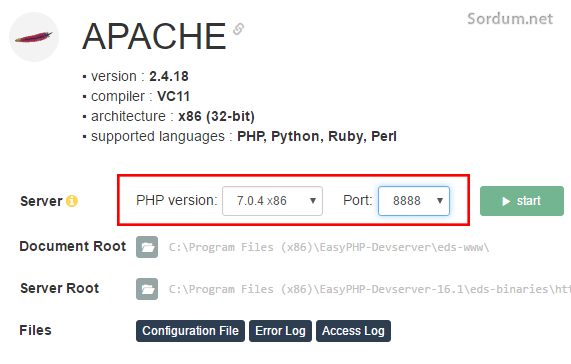 Apache verison ve portunu ayarlama