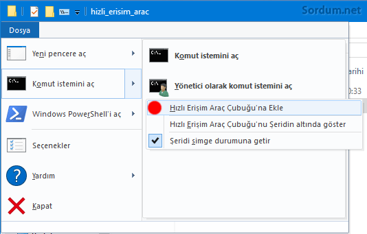 KOmut istemini hızlı erişime ekleme