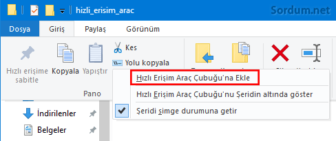 Hızlı erişime ekle