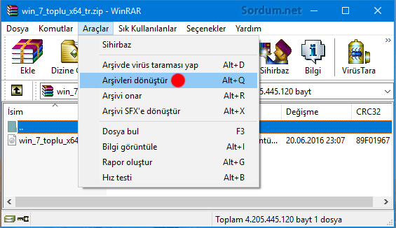 Winrar arşivi dönüştür