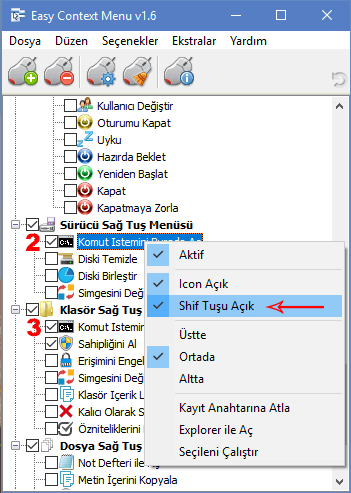 Ec menü klasör sağ tuşuna komut istemi