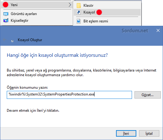 Sistem koruma kısayolu