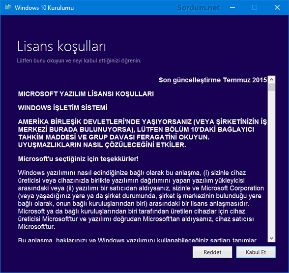 Lisans koşullarını kabul