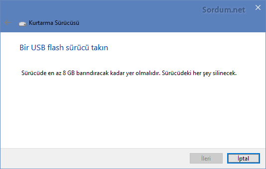 USB flash sürücüsü takın ekranı