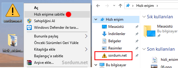 Hızlı erişim ikonu değişti