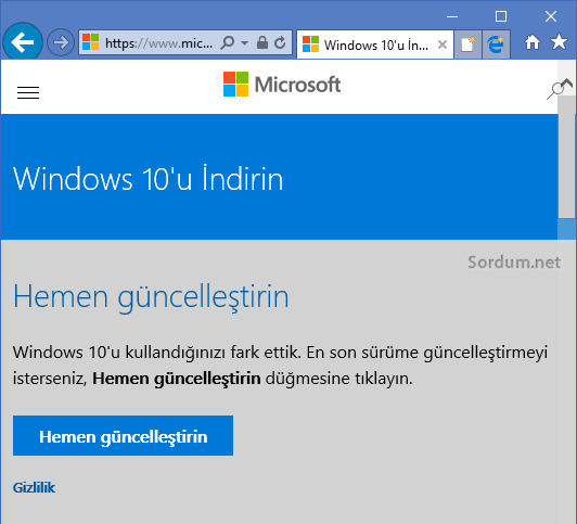 Microsoft windows indirme sayfası