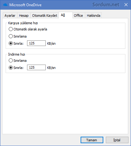 onedrive hız limiti