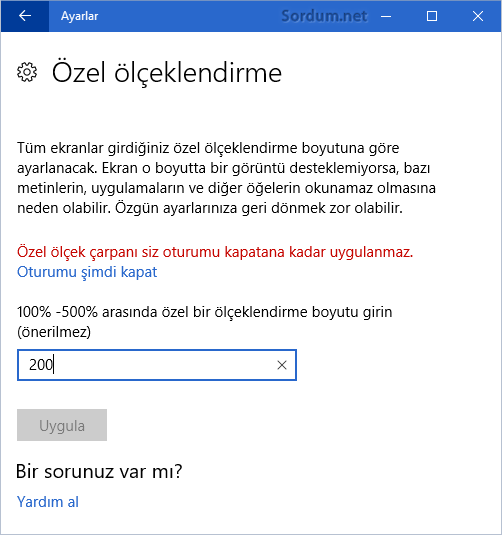 özel ölçeklendirme ayarları