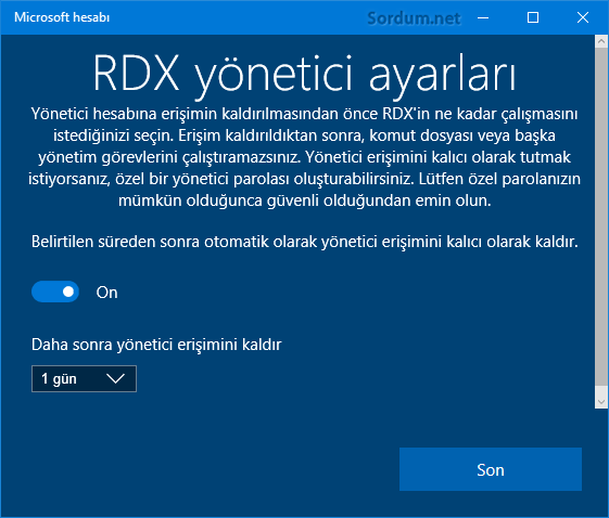 RDX yönetici ayarları