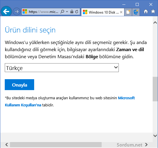 Windows ürün dili seçimi