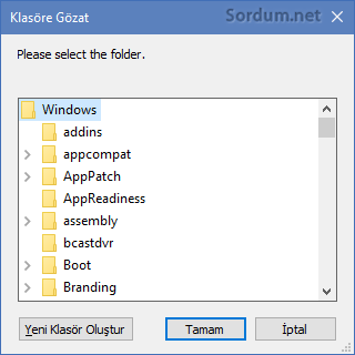 Vbs de klasör seçim ekranı windows
