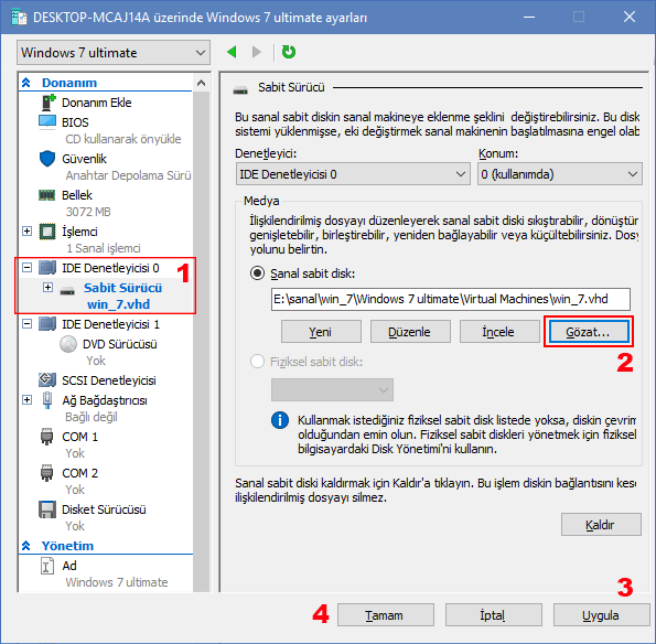 SSD - sanal sabit disk ekleme