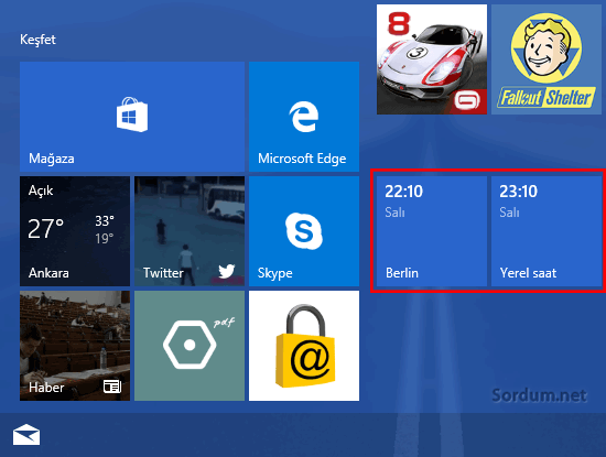 Windows 10 başlangıcında saatler