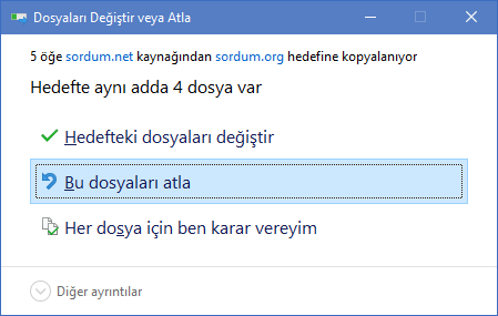 Kpyalamada Bu dosyaları atla