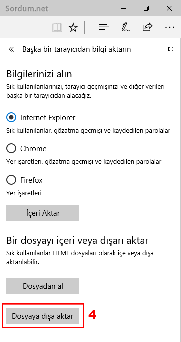 Microsoft Edge favorileri dışa aktar