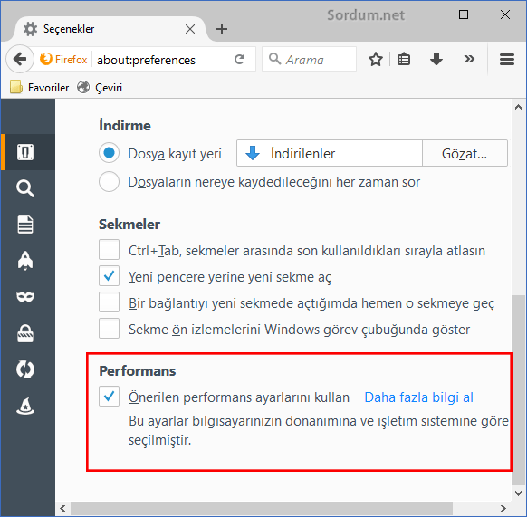 firefoxta Önerilen performans ayarı