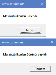 Masaüstü ikonları gizlendi