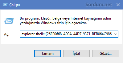 çalıştır kutusundan CLSID