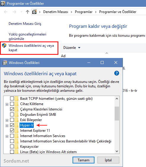 Hyper - V özelliğini açma