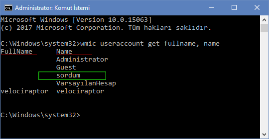 cmd ile kullanıcı ismi değiştirme