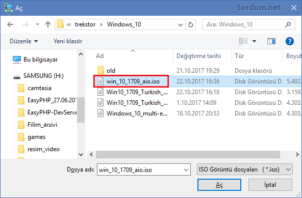 hyper v de iso dosyasını seçme