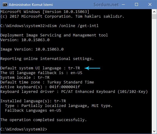 Windows varsayılan dilini DISM komutu ile bulma