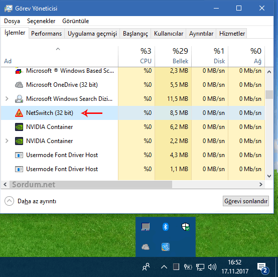 Görev yöneticisinden NetSwitchi kapatmak